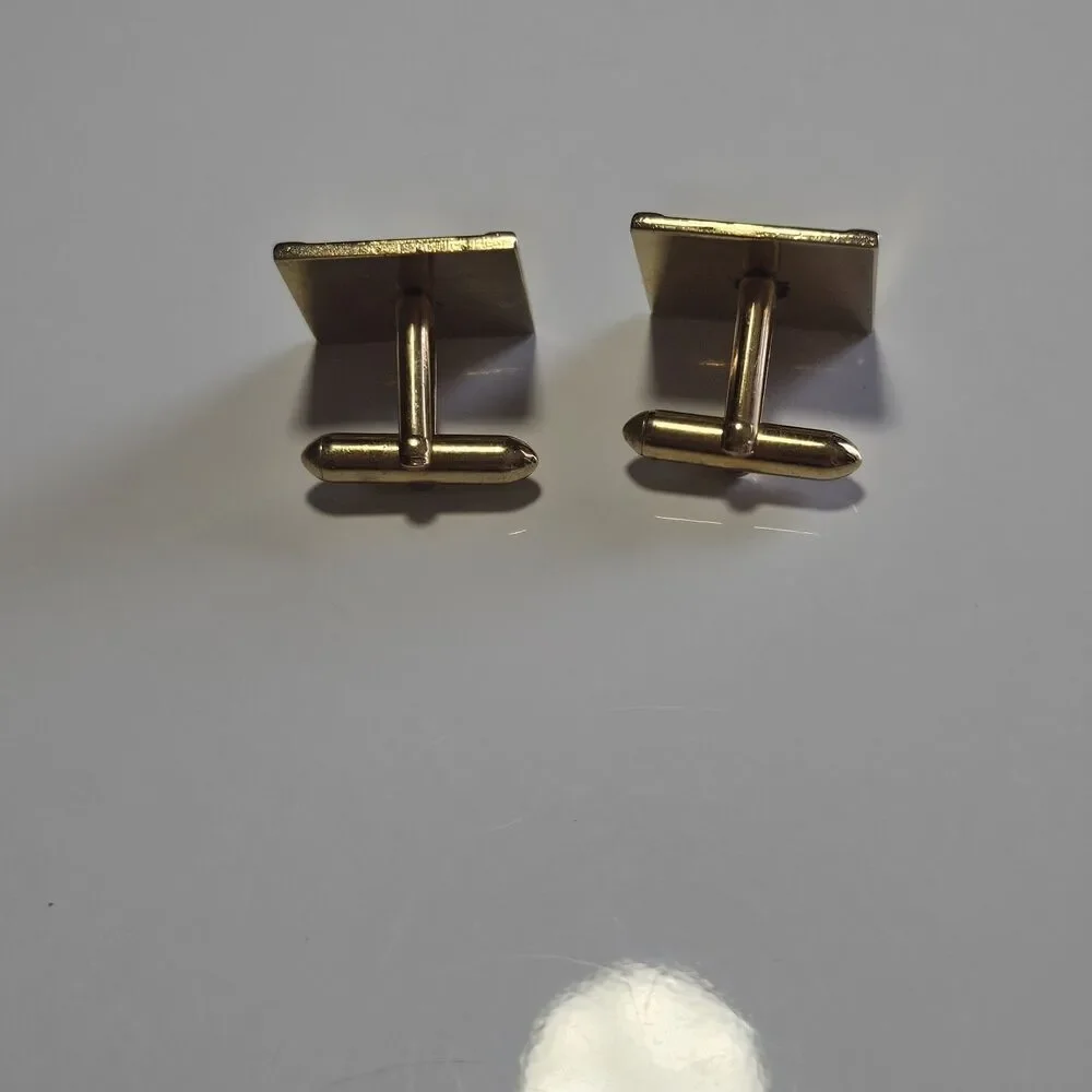 Vintage Cuff Link Pair Gold Tone Metal King Crown Center Mens cufflinks